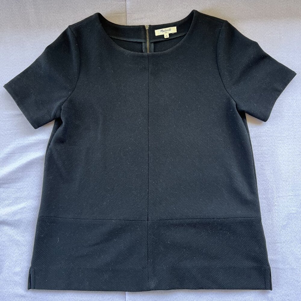 Madewell Ribbed Bistro Short Sleeve Top Black Exposed Zipper Size M Medium